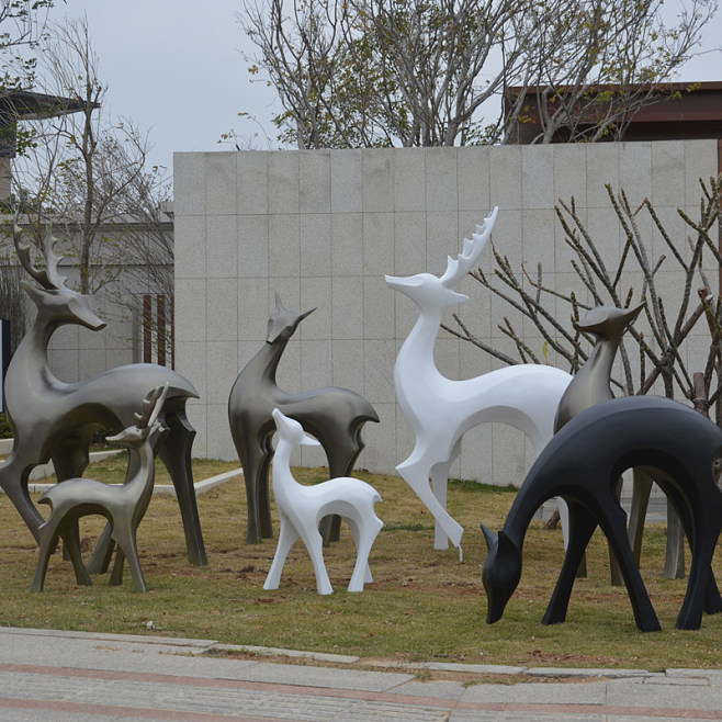 抽象仿銅鹿雕塑戶外園林景觀小品麋鹿玻璃鋼鹿花園廣場(chǎng)擺件梅花鹿